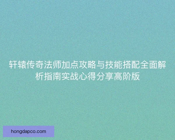 轩辕传奇法师加点攻略与技能搭配全面解析指南实战心得分享高阶版